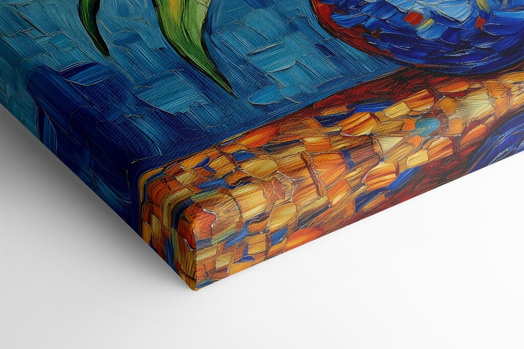 Painting of flowers in a blue vase Painting of flowers in a blue vase