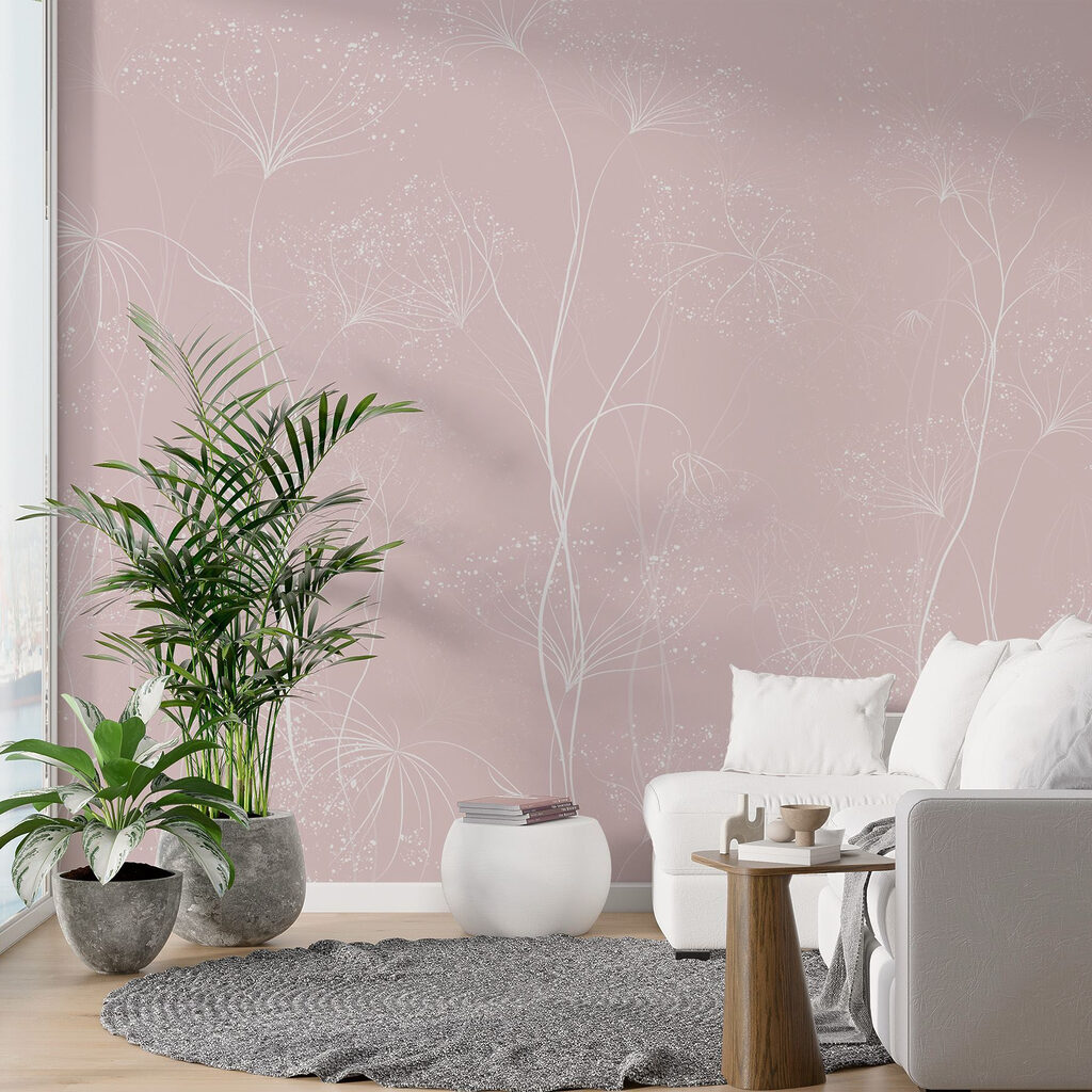 White flowers on a pink background