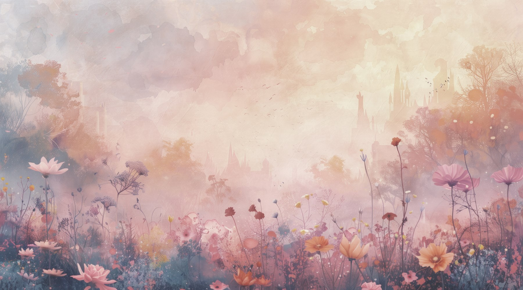 Field of flowers with a castle in the background Field of flowers with a castle in the background