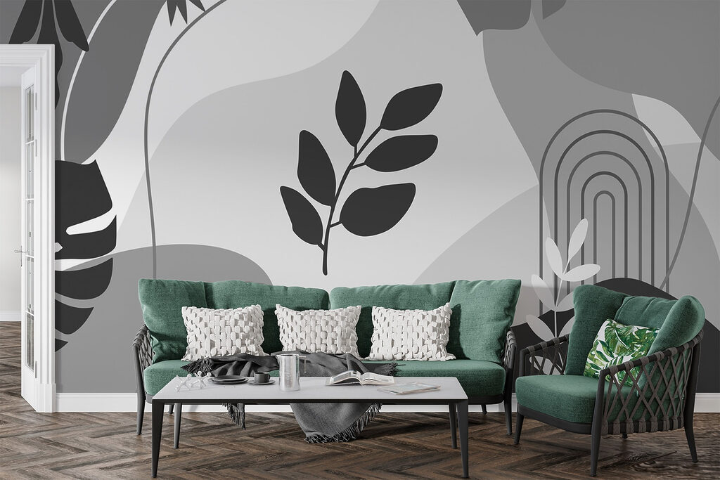 Black and white image of leaves and plants