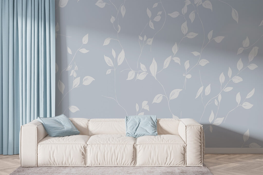 White leaves on a blue background White leaves on a blue background