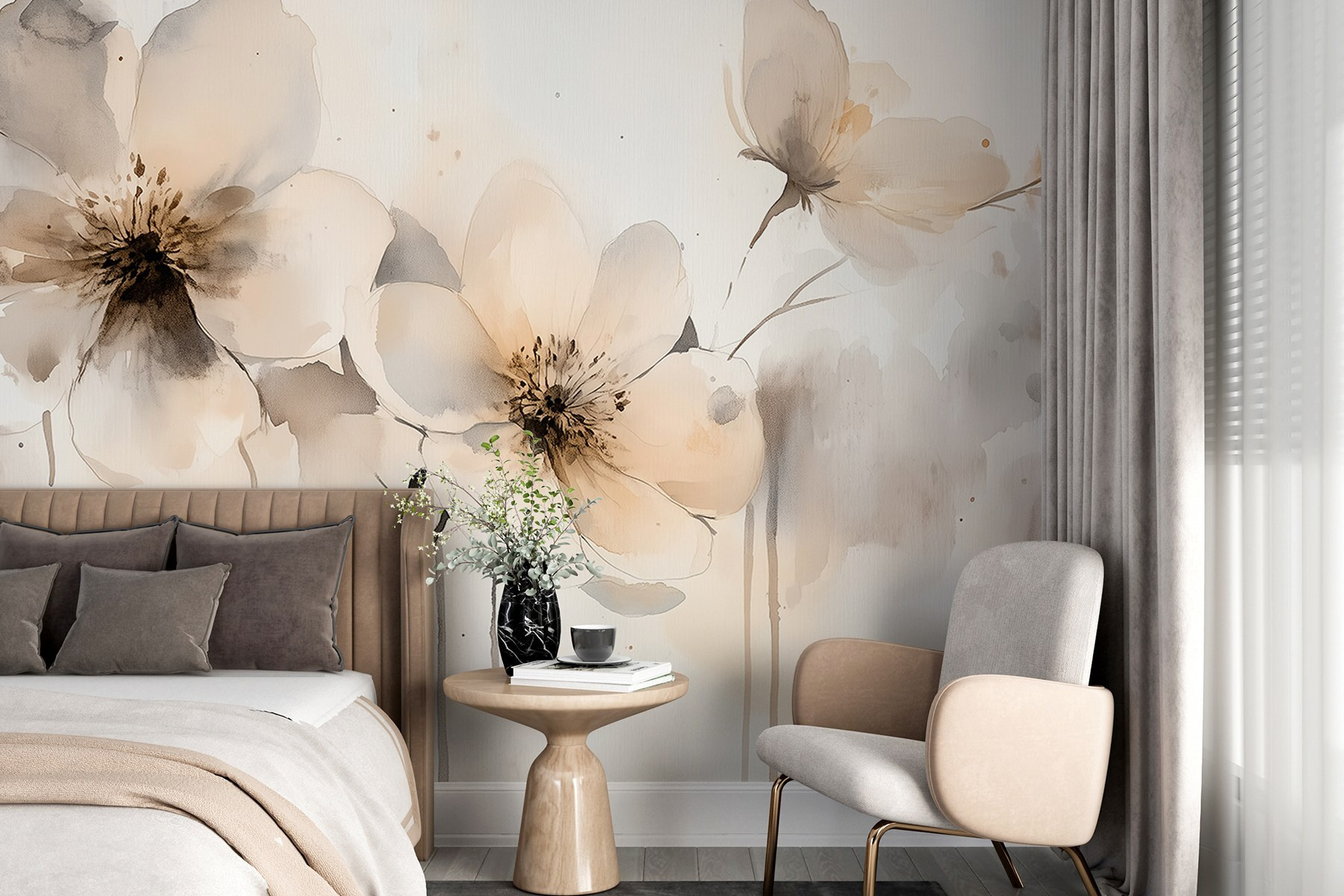 Painting of flowers on a white surface Painting of flowers on a white surface