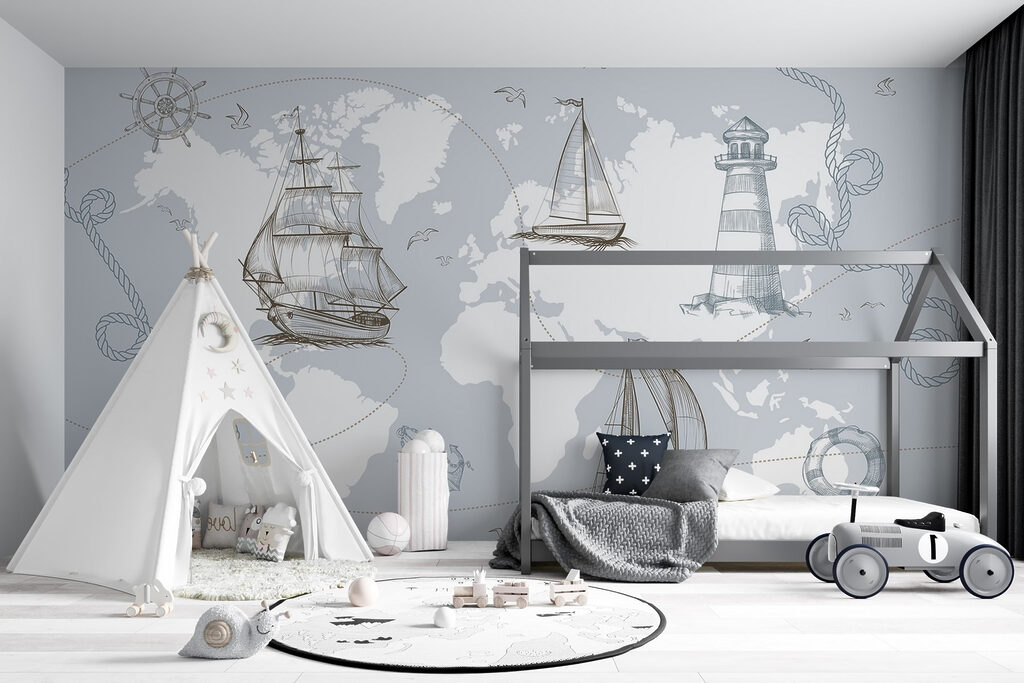 Map of the world with different ships