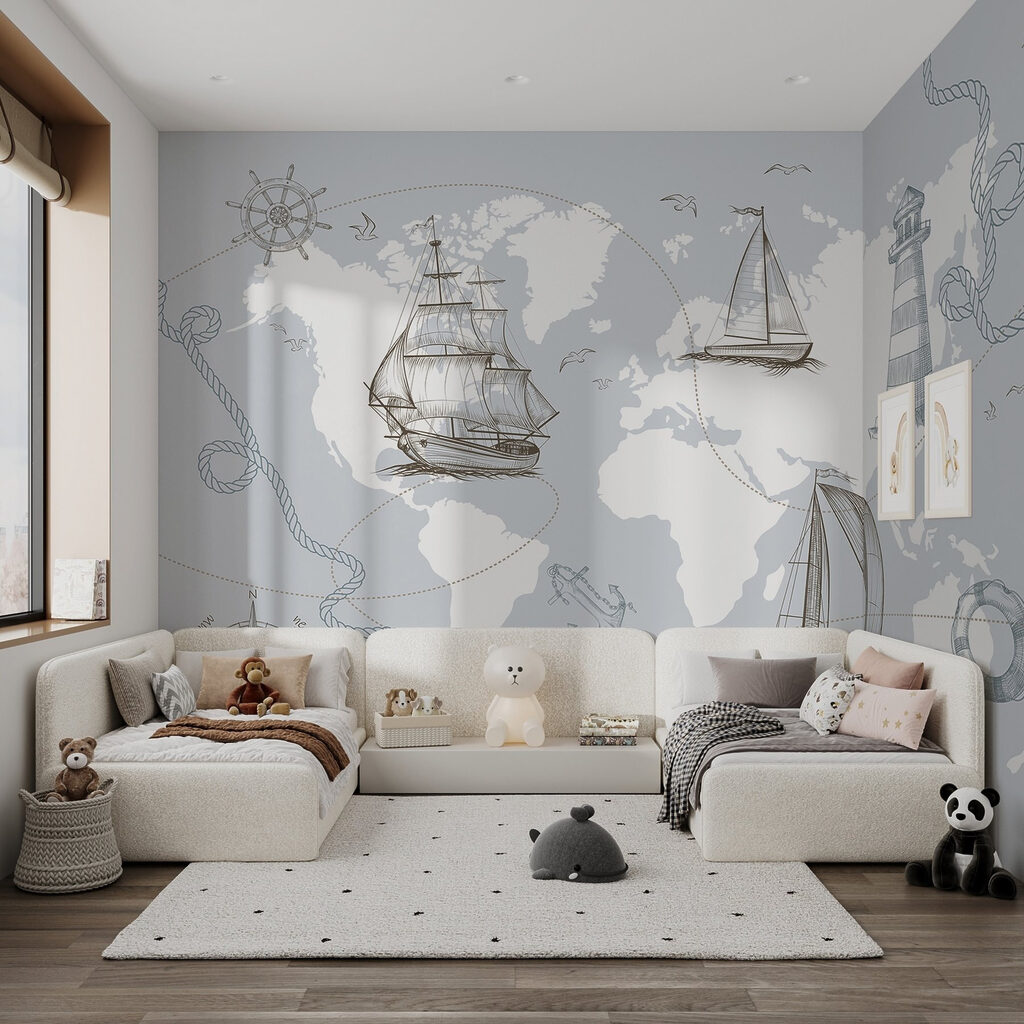 Map of the world with different ships