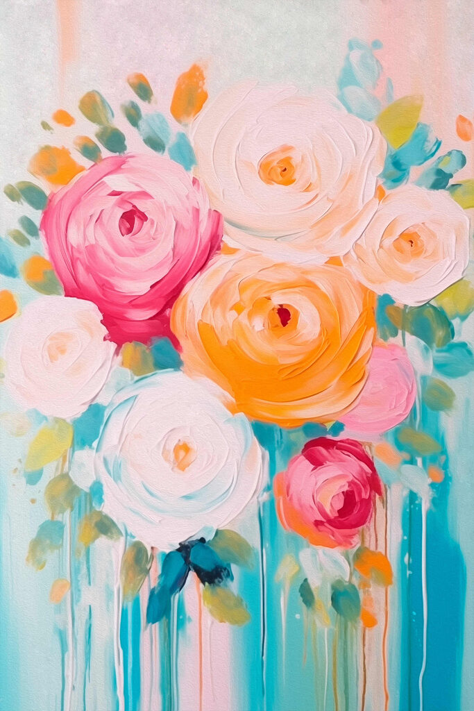 Painting of flowers on a blue surface Painting of flowers on a blue surface