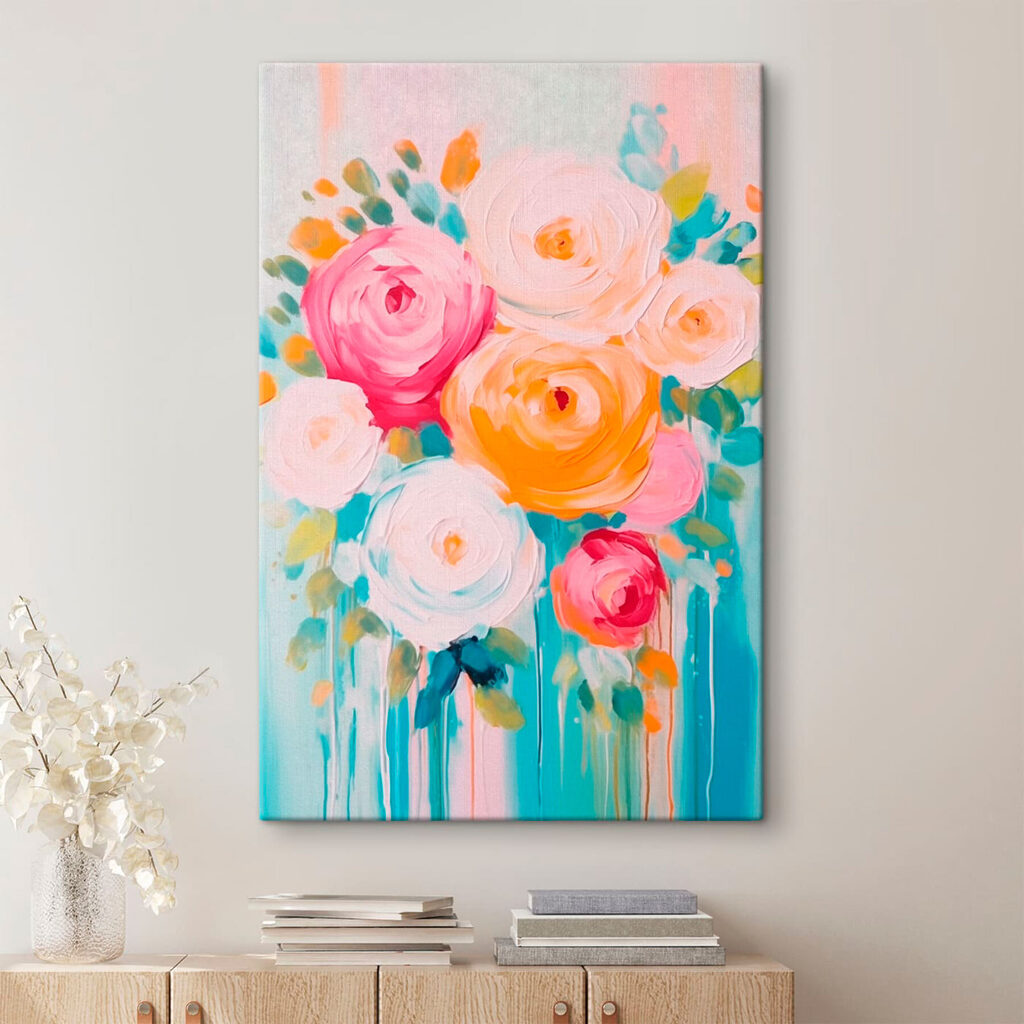 Painting of flowers on a blue surface Painting of flowers on a blue surface