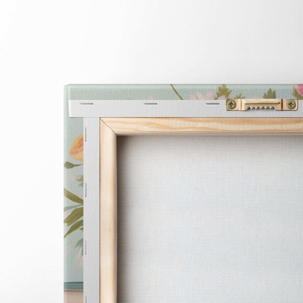Painting of a stack of books with flowers on top
