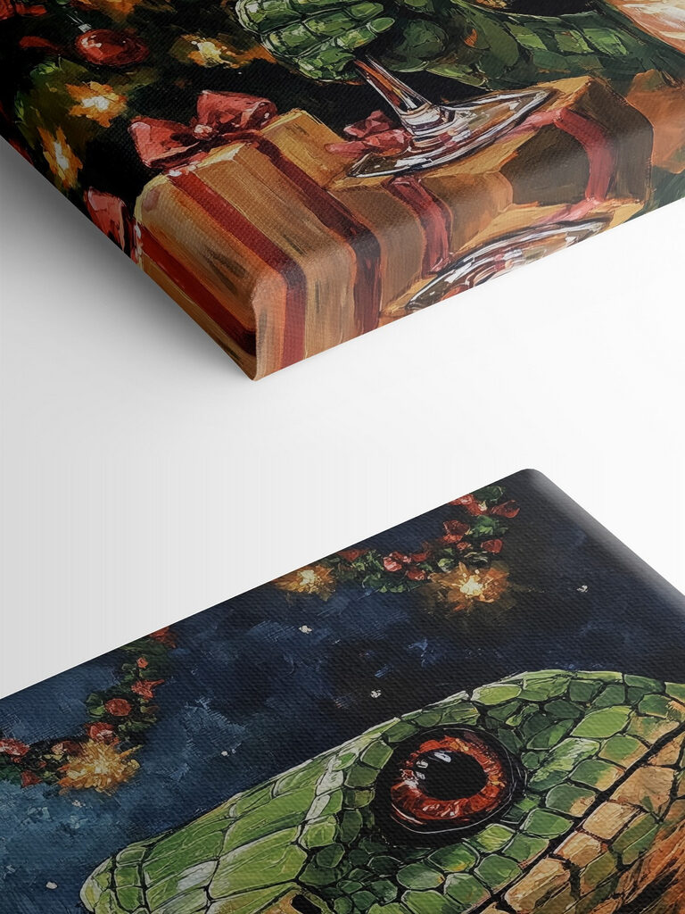 Painting of a snake holding a glass of wine