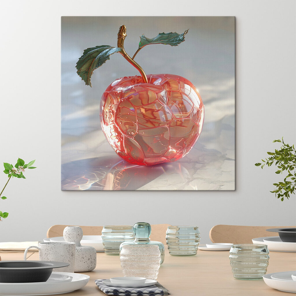 Glass apple with a stem and leaves