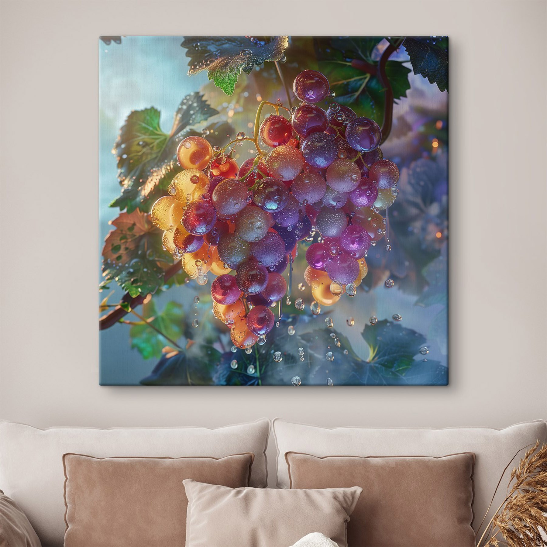 Bunch of grapes with water droplets on them