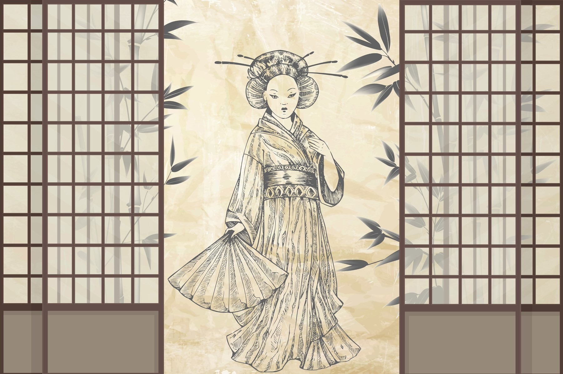 Drawing of a woman in a kimono