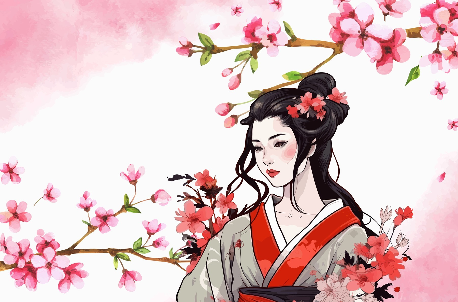 Woman in a kimono with flowers