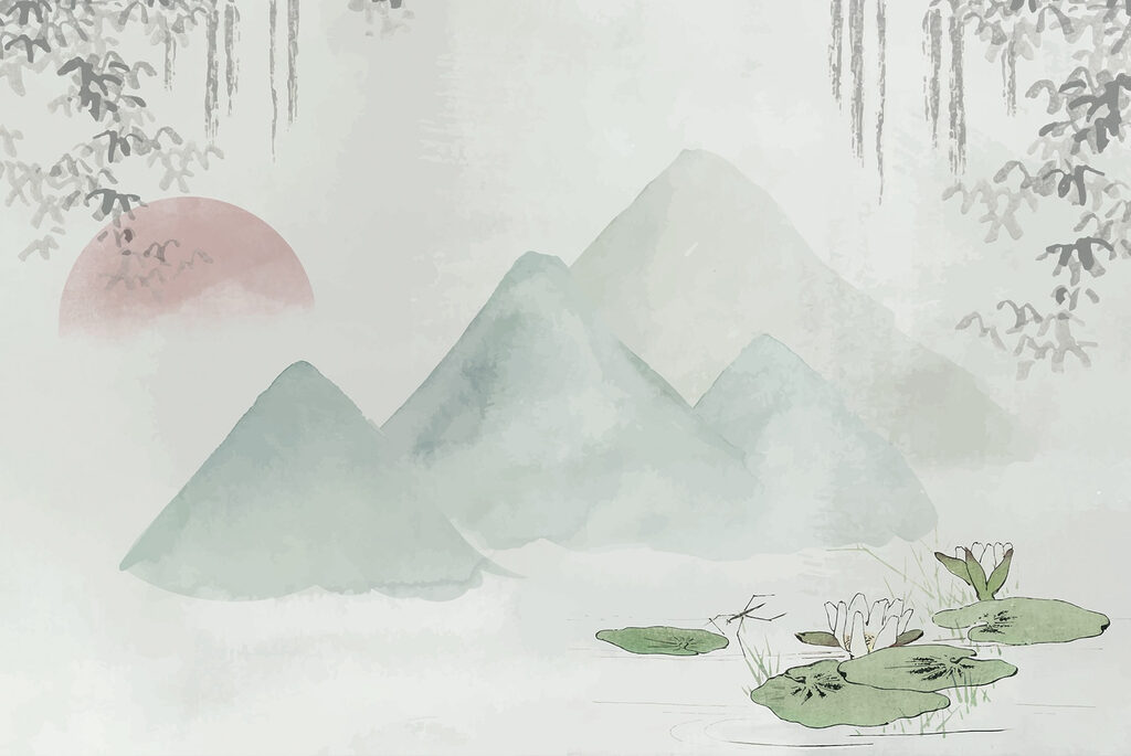 Painting of mountains and water