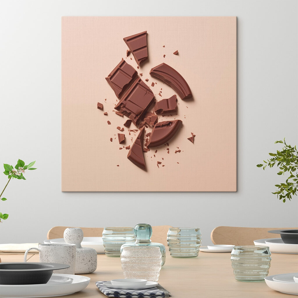 Broken chocolate bar on a pink surface
