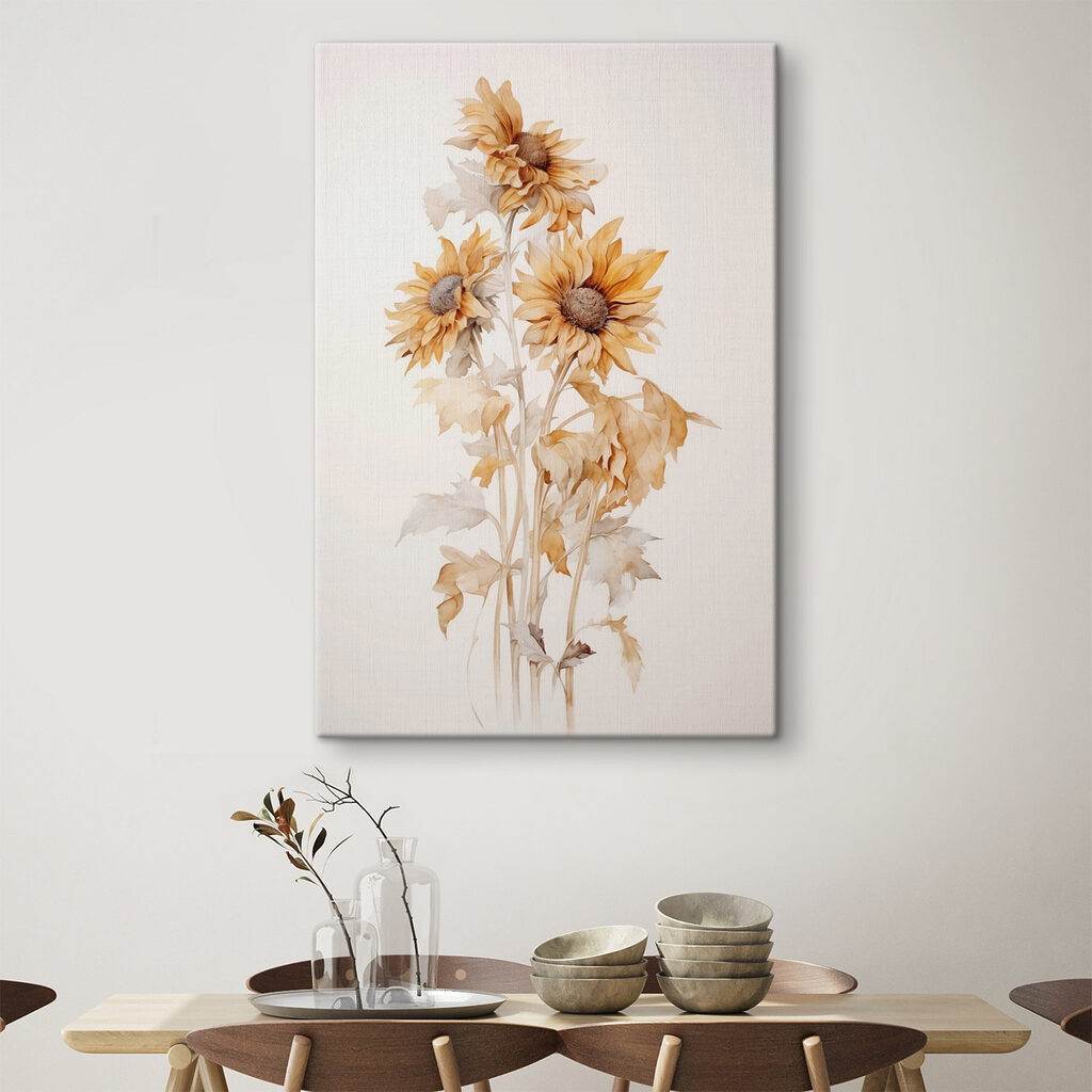Painting of sunflowers on a white background