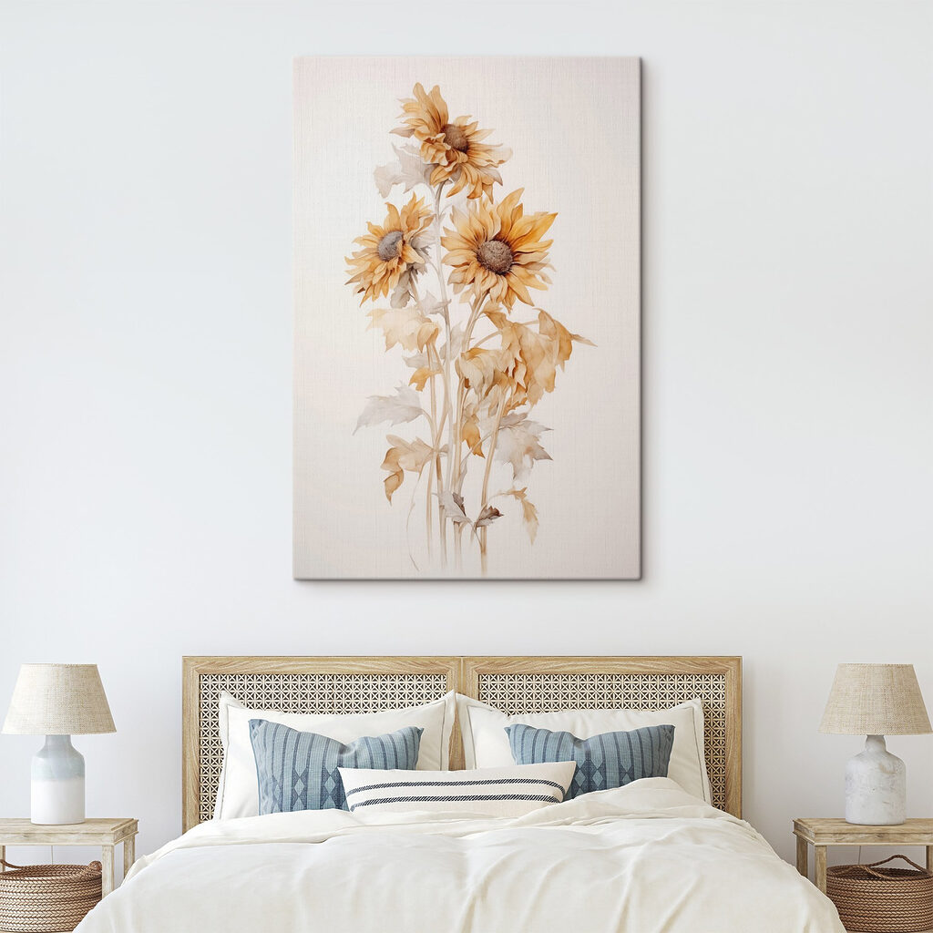 Painting of sunflowers on a white background