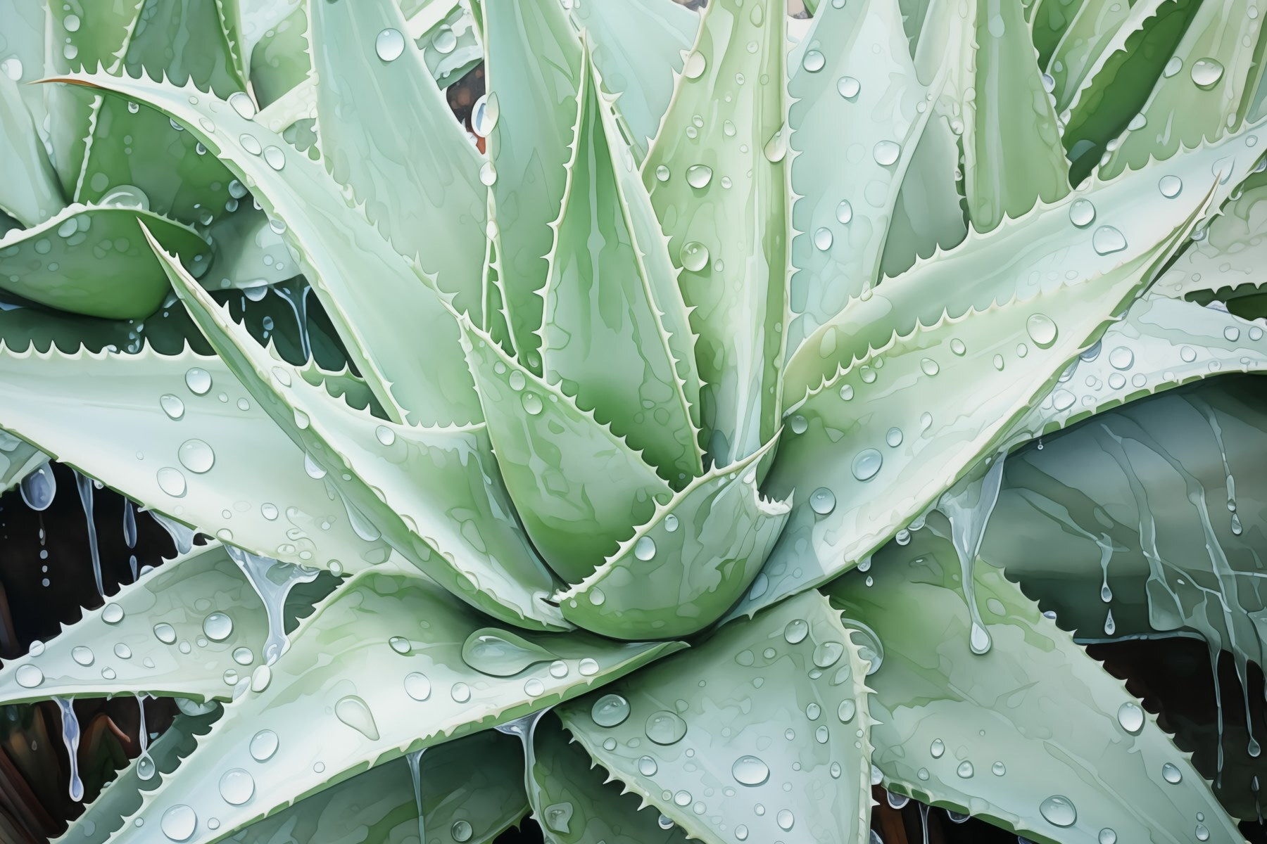 Vibrant aloe with refreshing raindrops Vibrant aloe with refreshing raindrops