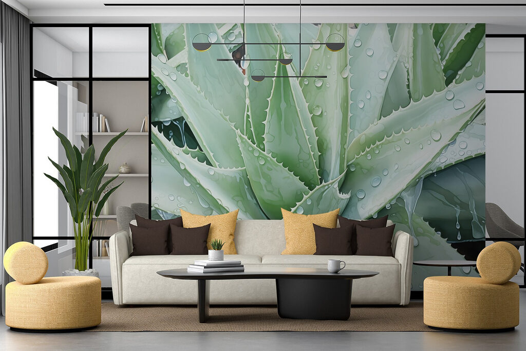 Vibrant aloe with refreshing raindrops Vibrant aloe with refreshing raindrops