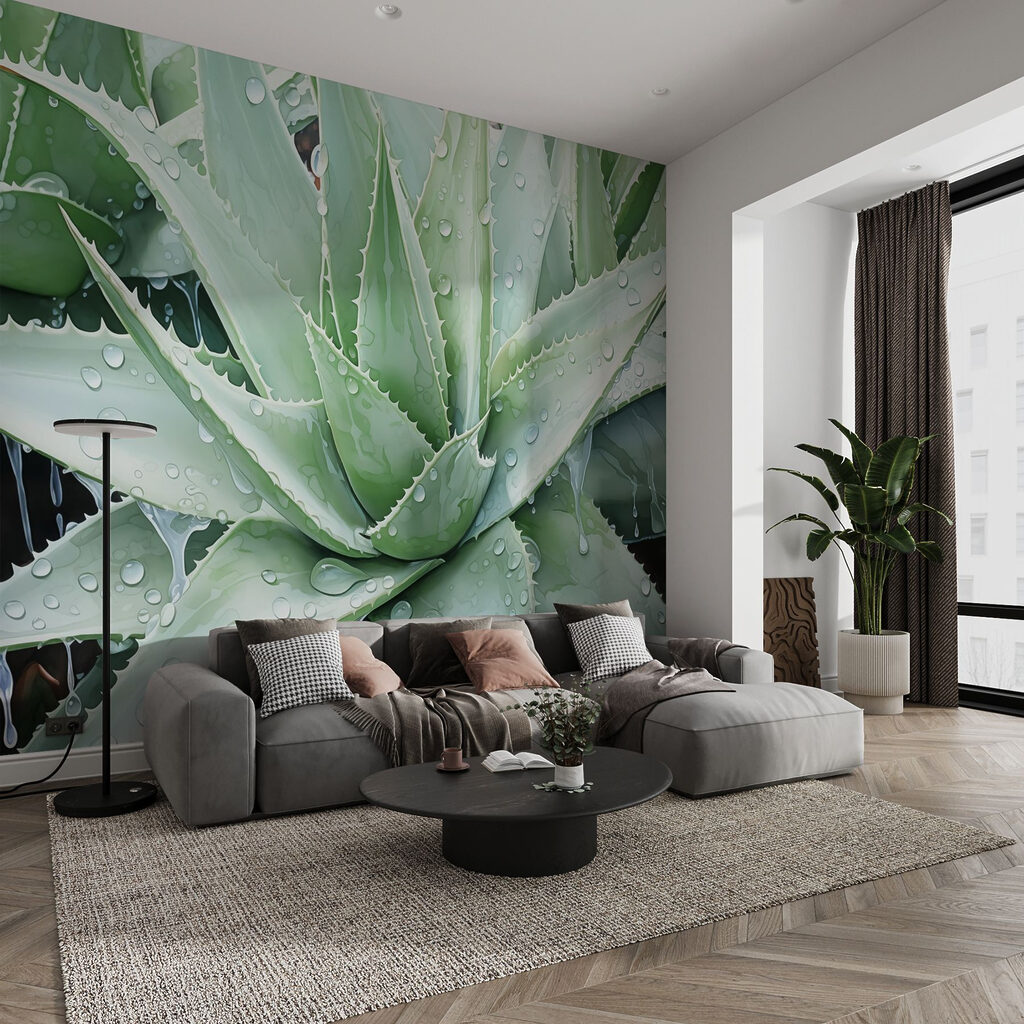 Vibrant aloe with refreshing raindrops Vibrant aloe with refreshing raindrops