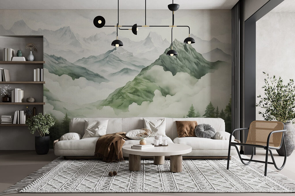 Painting of mountains and trees