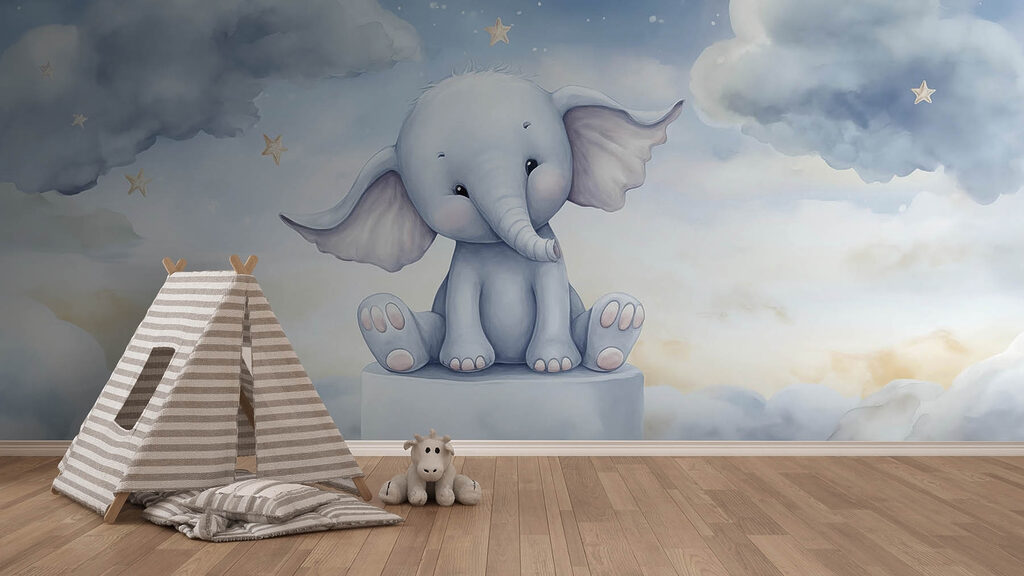 Cartoon of an elephant sitting on a platform Cartoon of an elephant sitting on a platform