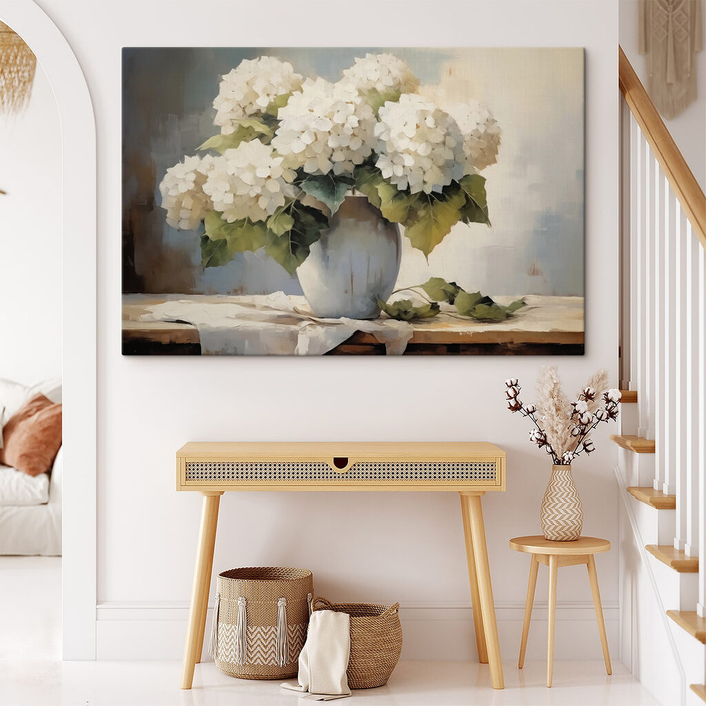 Painting of white flowers in a vase Painting of white flowers in a vase