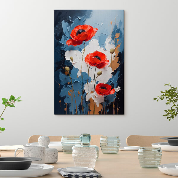 Painting of flowers on a blue and white background Painting of flowers on a blue and white background