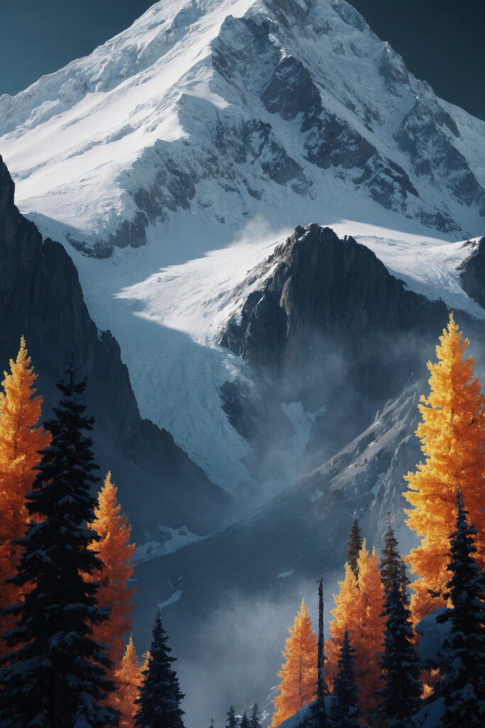 Snowy mountain with trees and snow