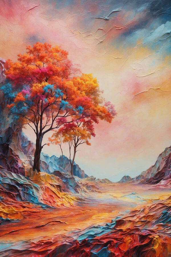 Painting of a tree with colorful leaves Painting of a tree with colorful leaves