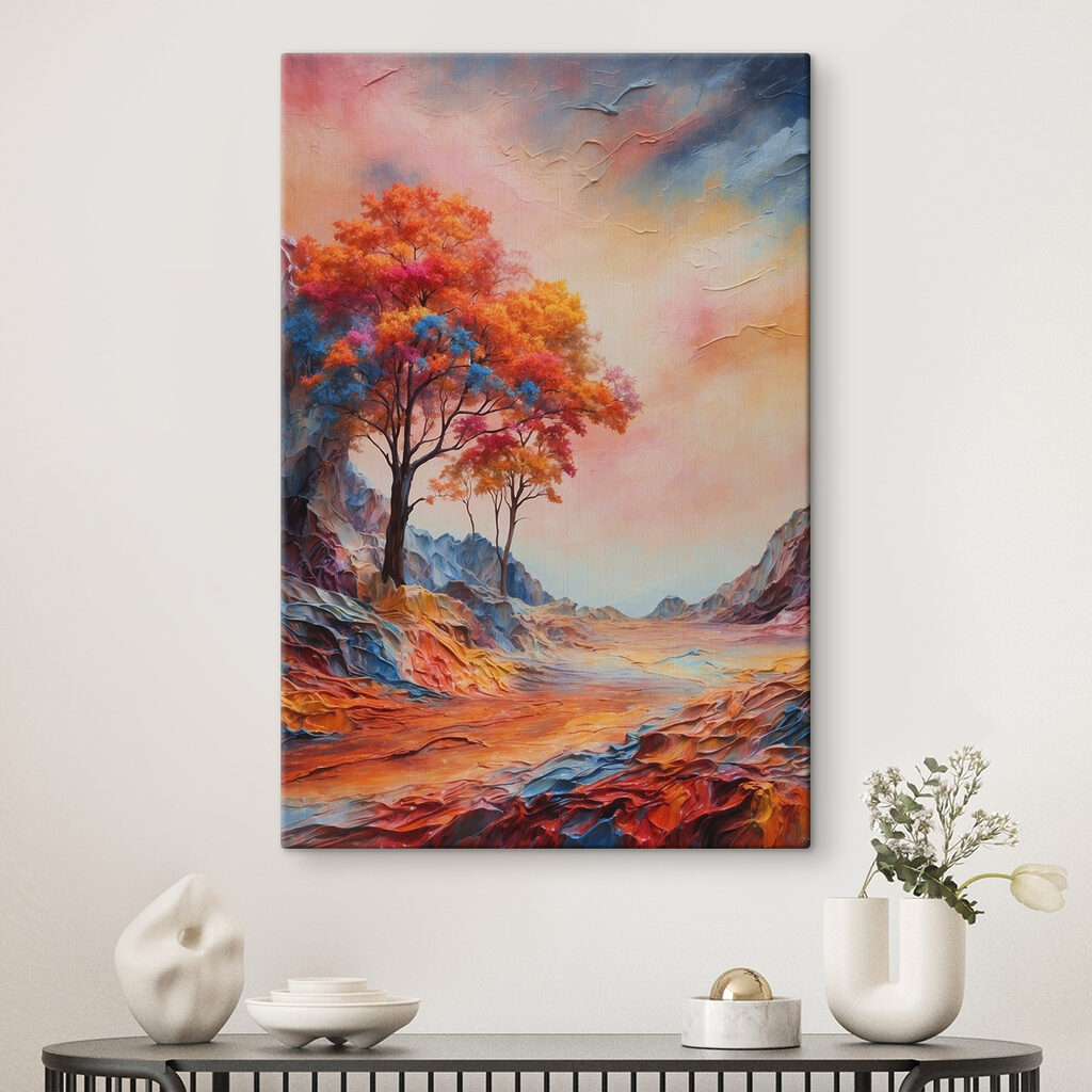 Painting of a tree with colorful leaves
