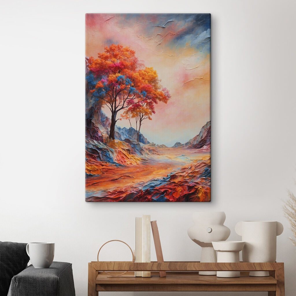 Painting of a tree with colorful leaves