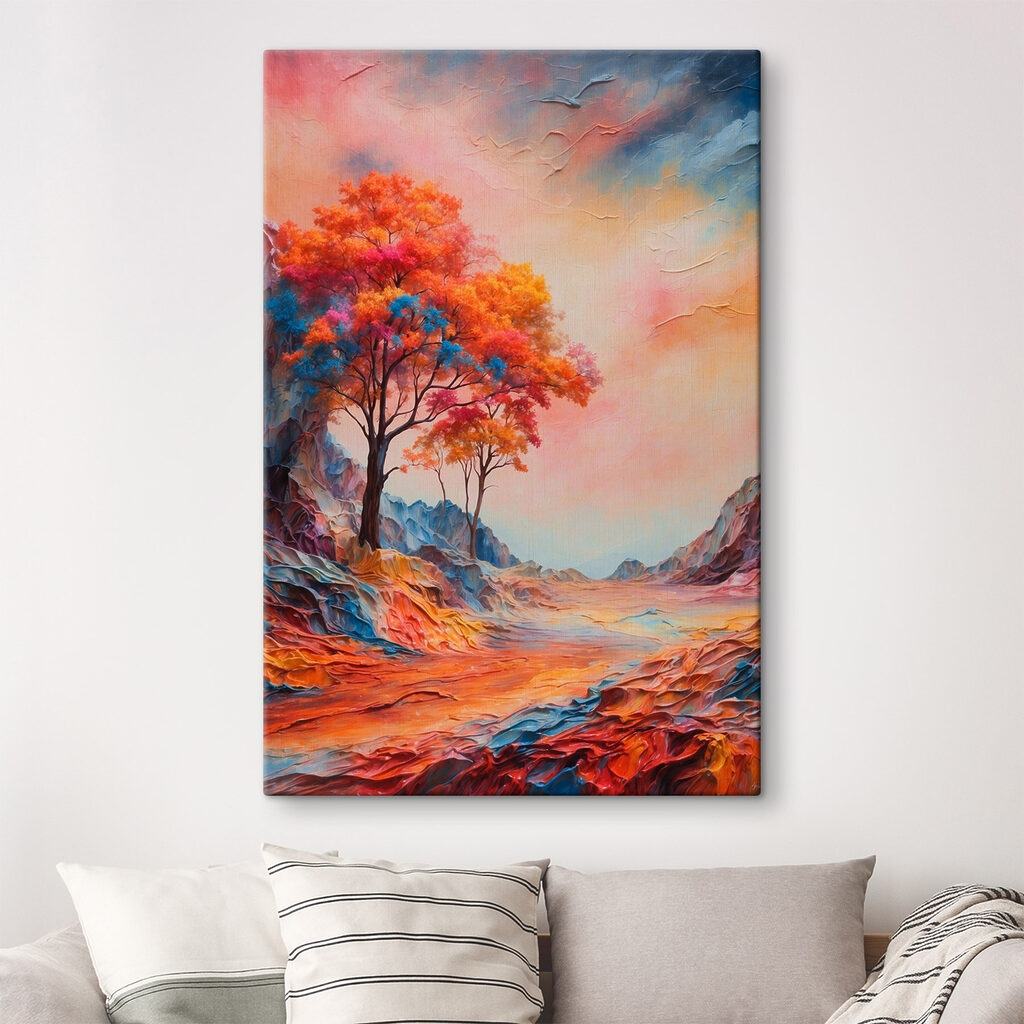 Painting of a tree with colorful leaves