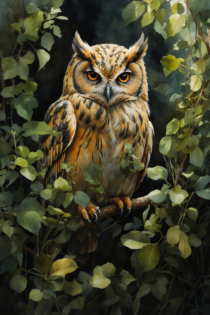 An owl sitting on a branch