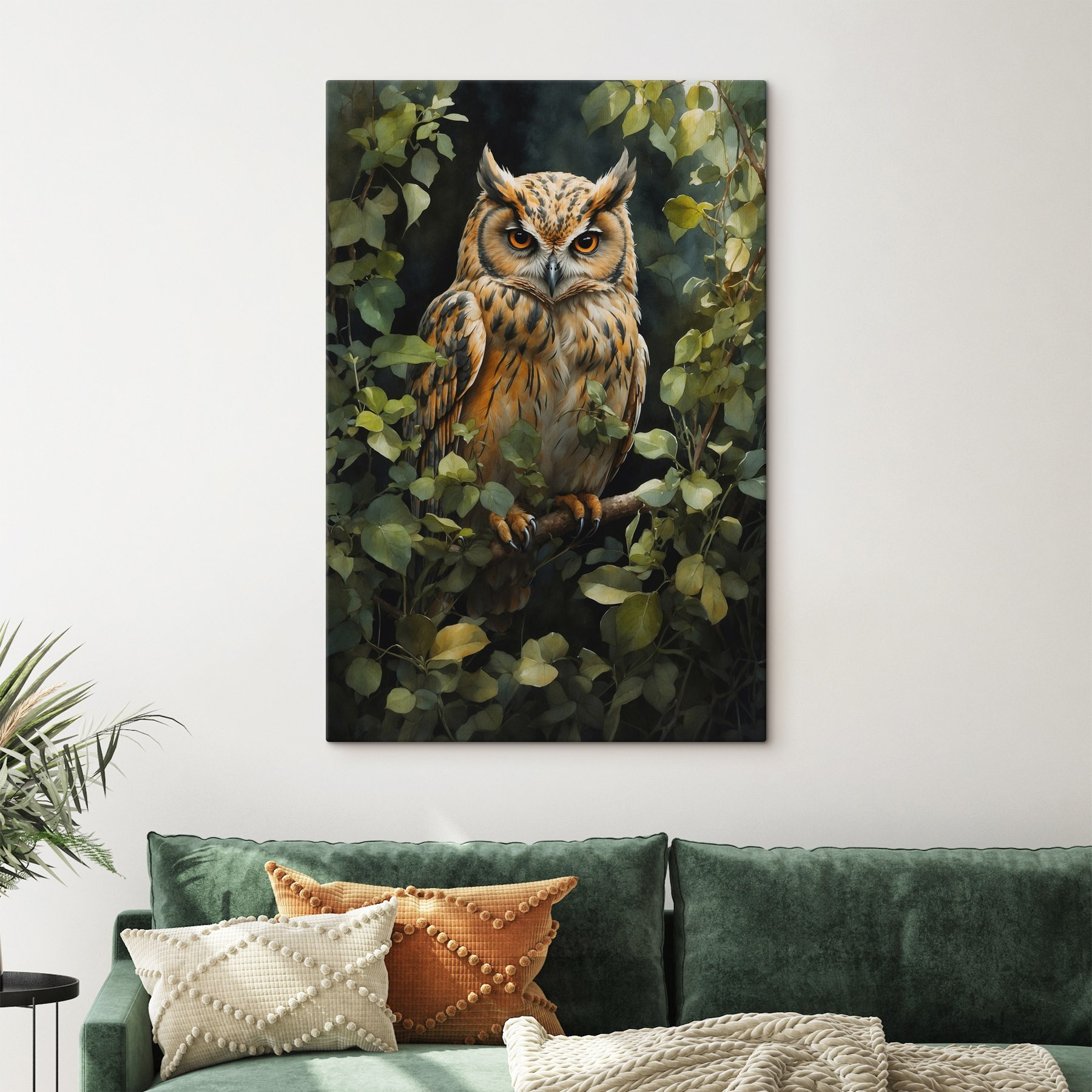 An owl sitting on a branch