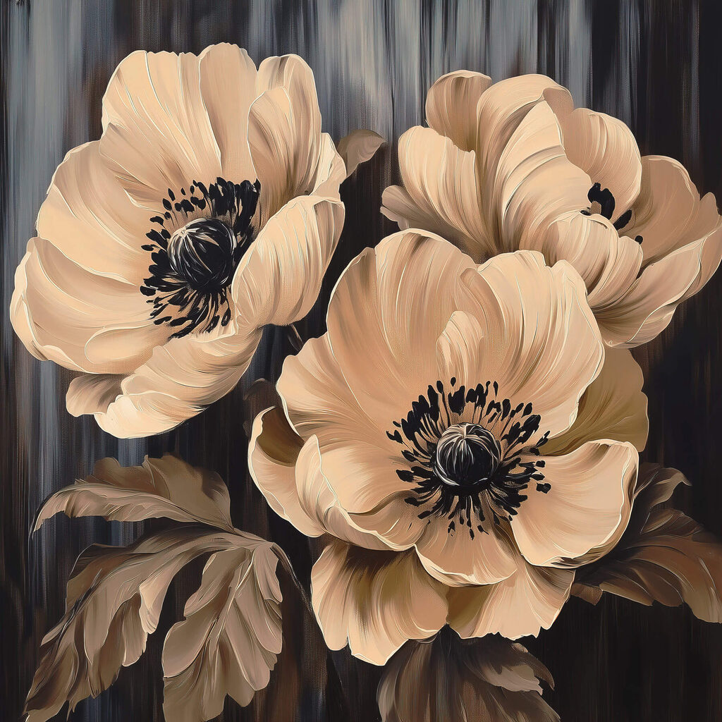 Painting of flowers on a black background