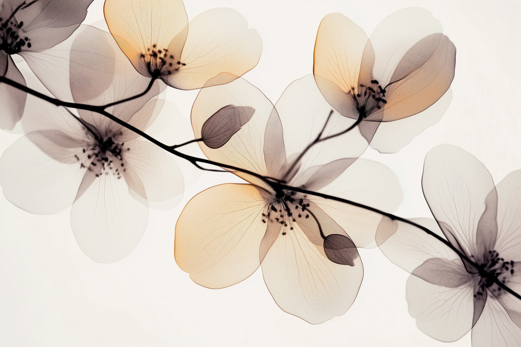 Transparent flowers on a branch Transparent flowers on a branch