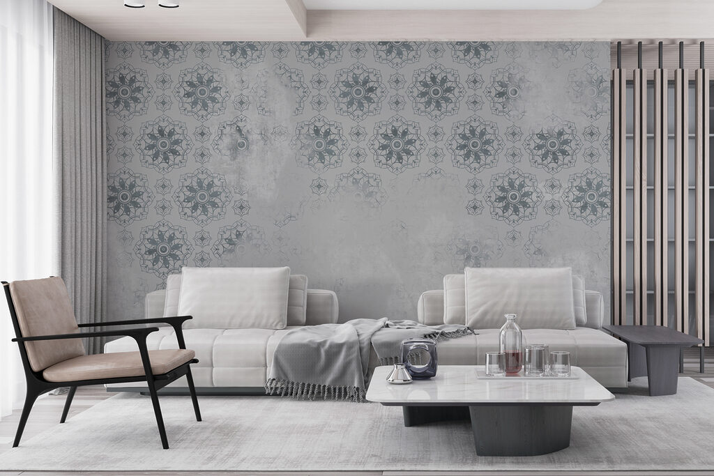 Grey and white wallpaper with a pattern