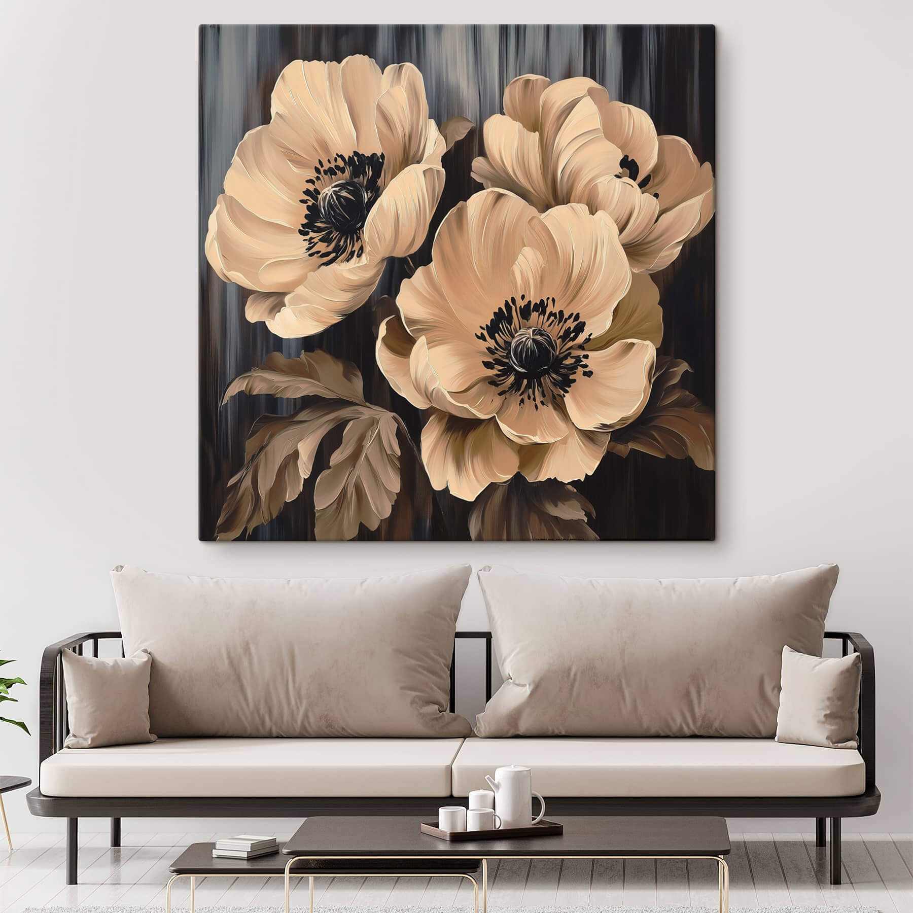 Painting of flowers on a black background