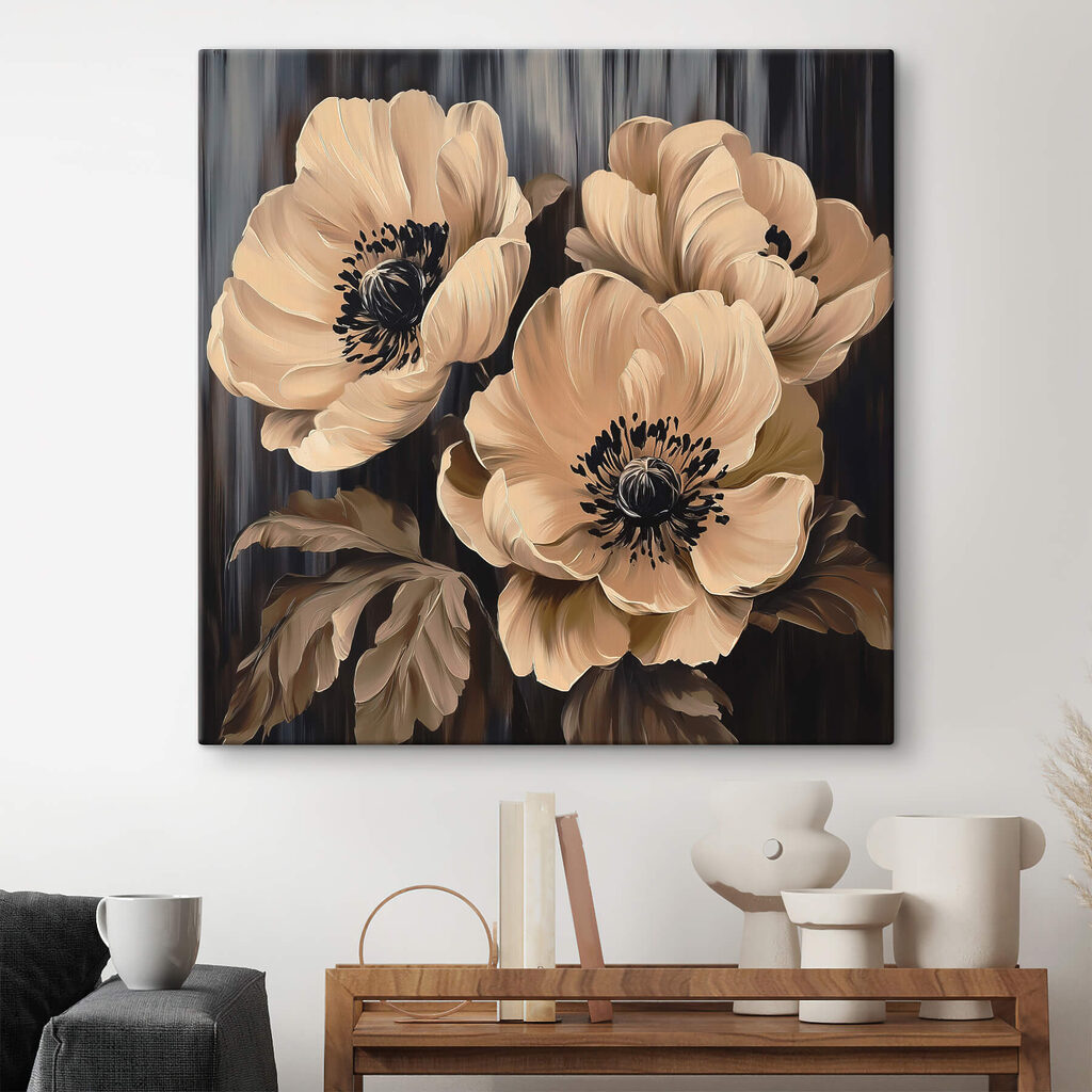 Painting of flowers on a black background
