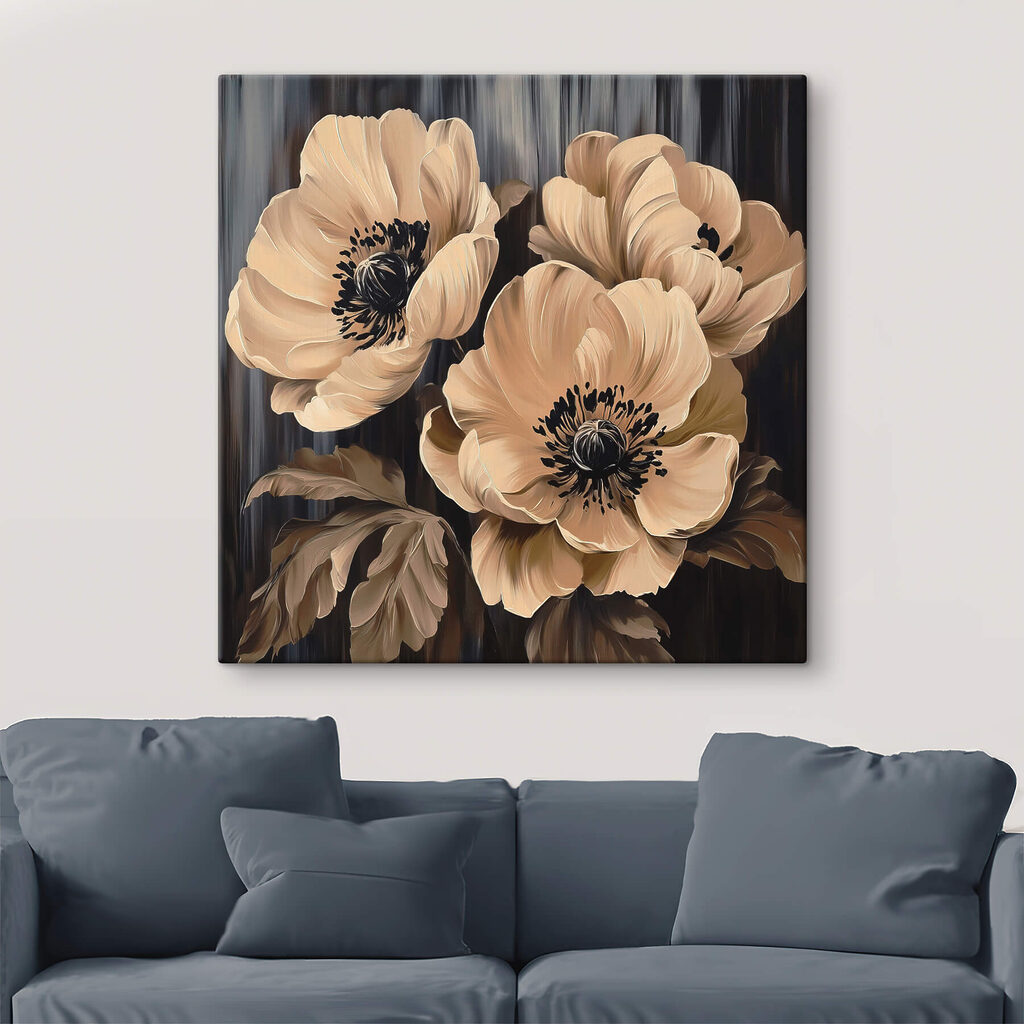 Painting of flowers on a black background