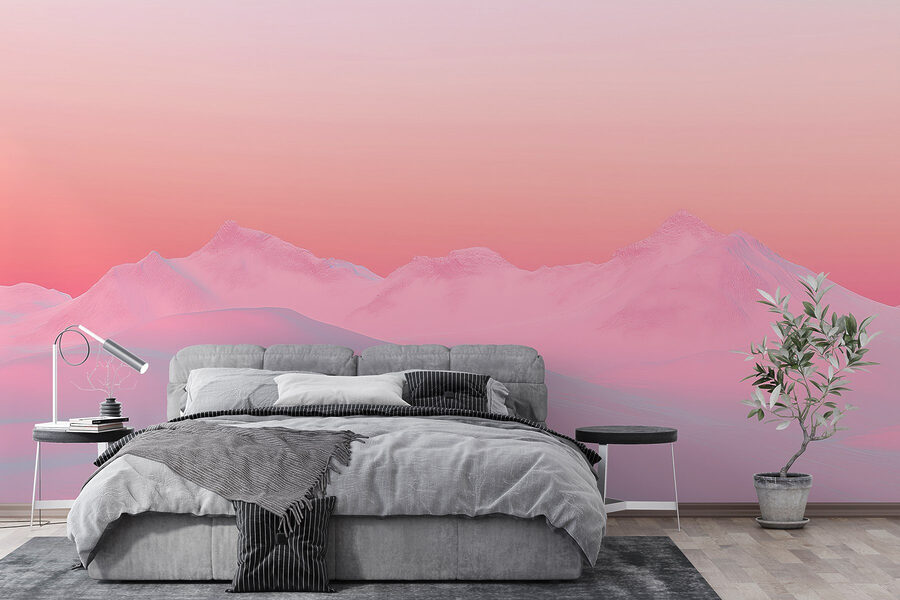 Pink and blue sky over a snowy mountain range Pink and blue sky over a snowy mountain range