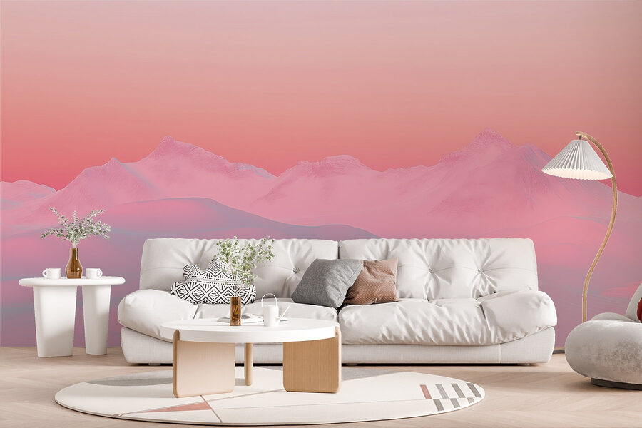Pink and blue sky over a snowy mountain range Pink and blue sky over a snowy mountain range