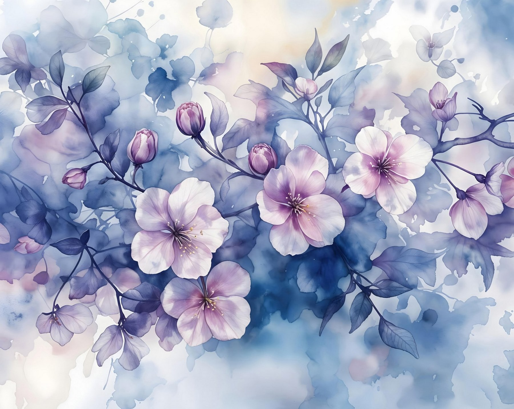 Painting of flowers on a branch