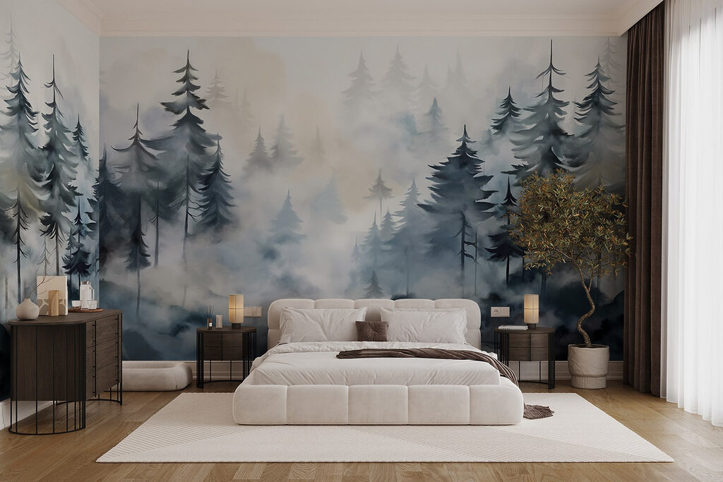 Painting of trees and fog Painting of trees and fog