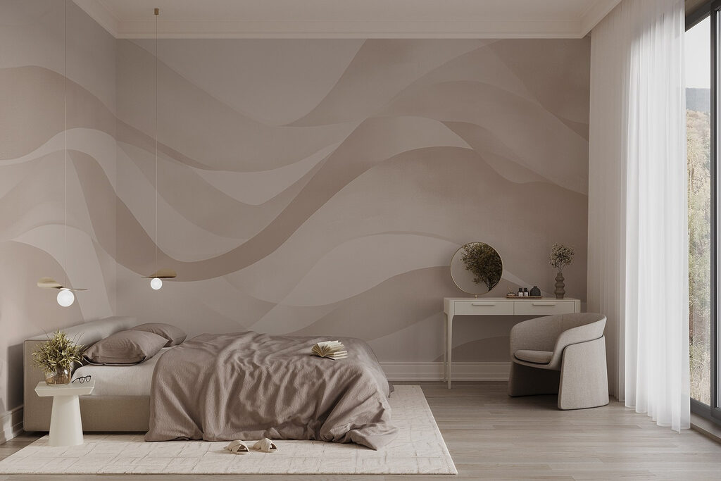 White and pink background with wavy lines
