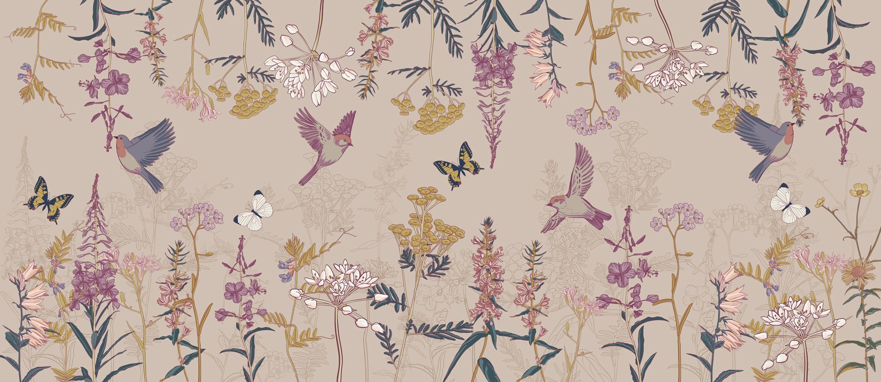 Wallpaper with birds and flowers Wallpaper with birds and flowers