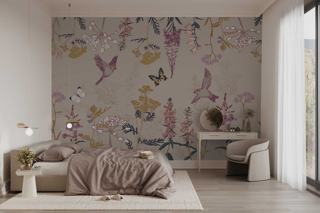 Wallpaper with birds and flowers Wallpaper with birds and flowers