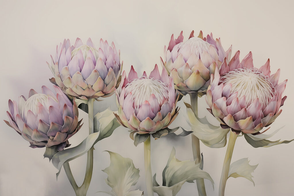 Group of flowers with leaves