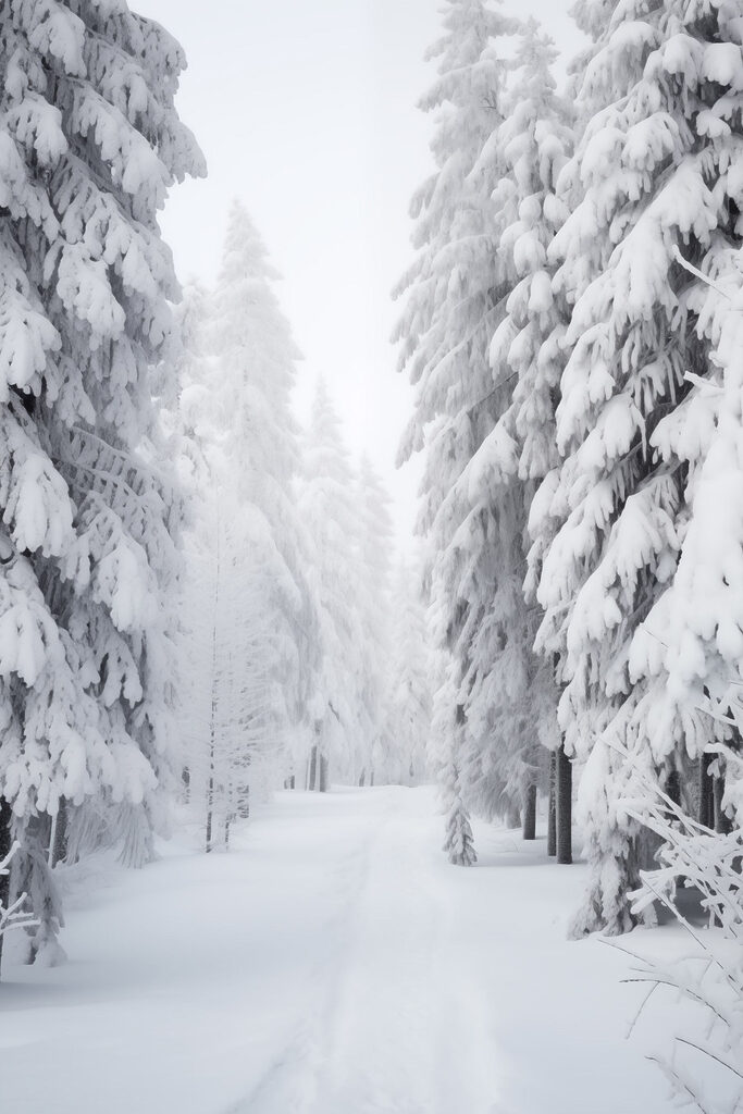 Snowy path with trees