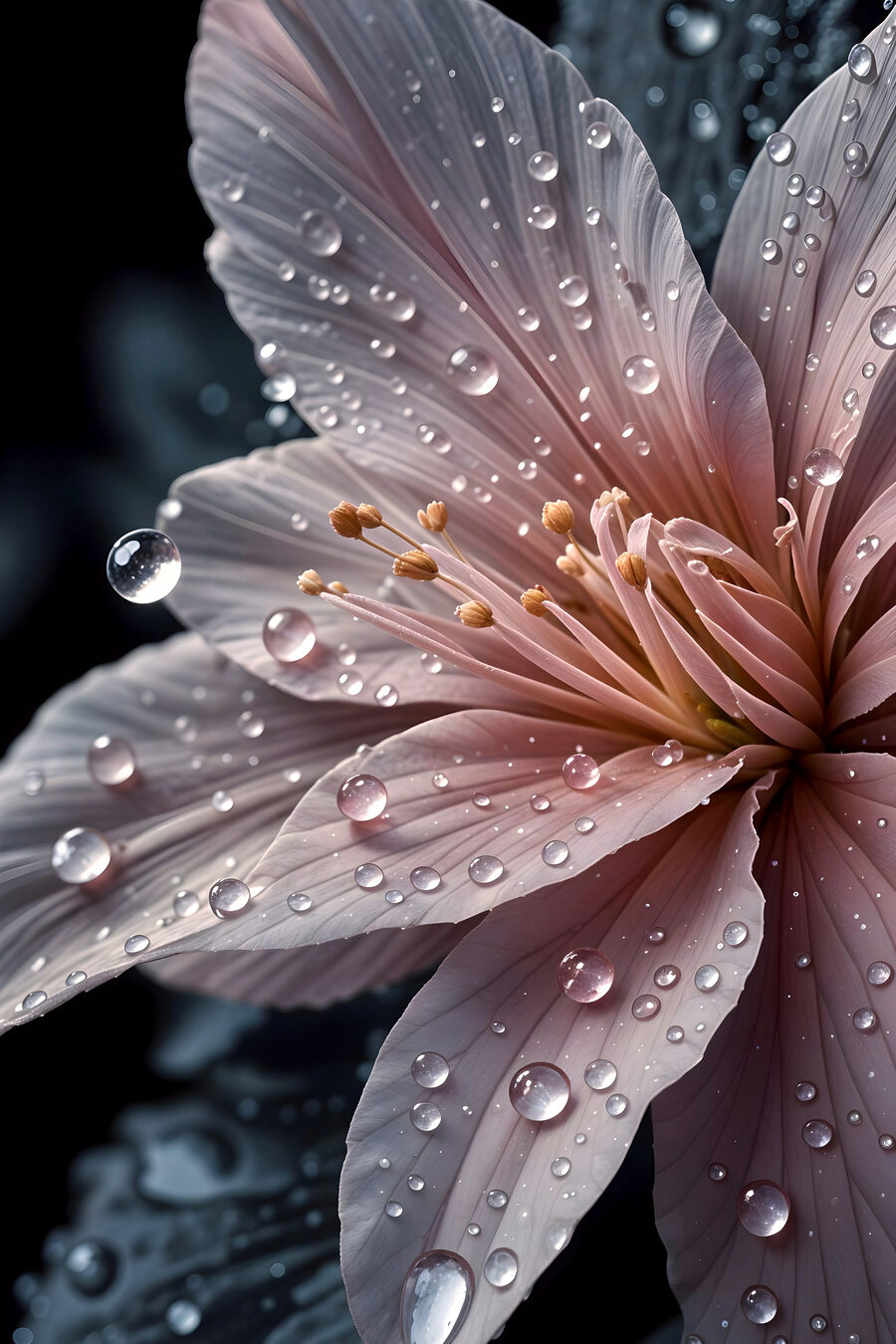 Delicate petals adorned with raindrops Delicate petals adorned with raindrops